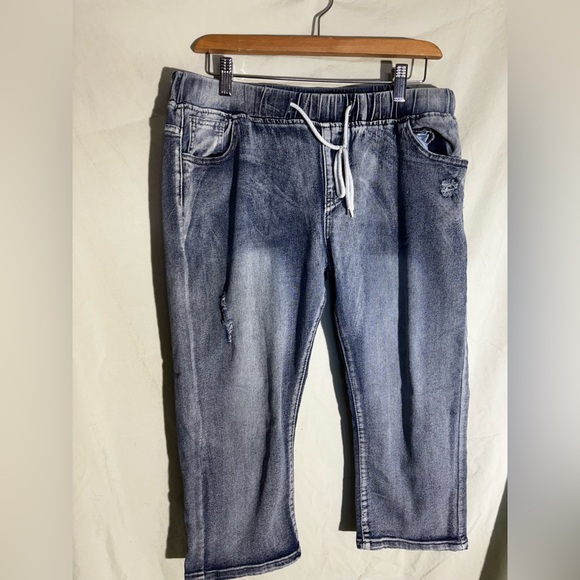 Denim - Cropped Drawstring Jeans